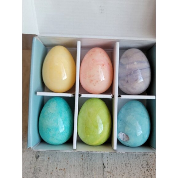 Williams Sonoma Pastel alabaster eggs decorative Easter spring set home - Picture 2 of 8